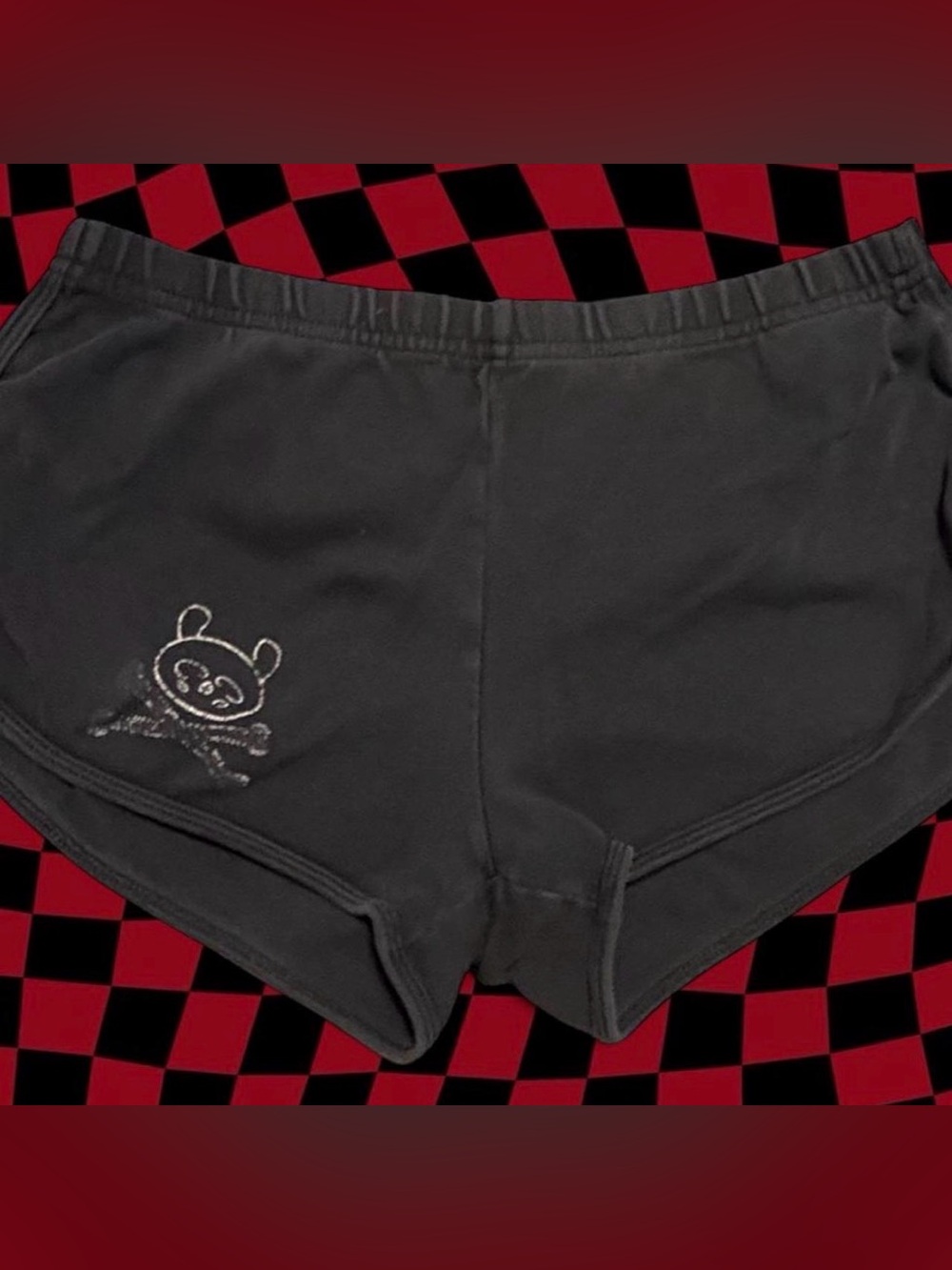 Black Women's Casual Drawstring Shorts with Embroidered Bear Accent